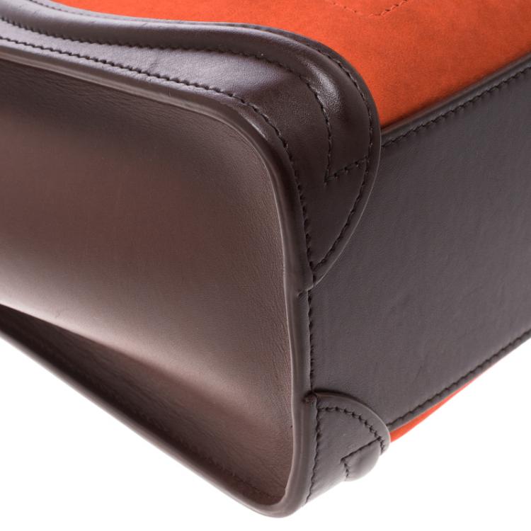 Pre Owned Celine Tri Color Leather and Suede Nano Luggage Tote