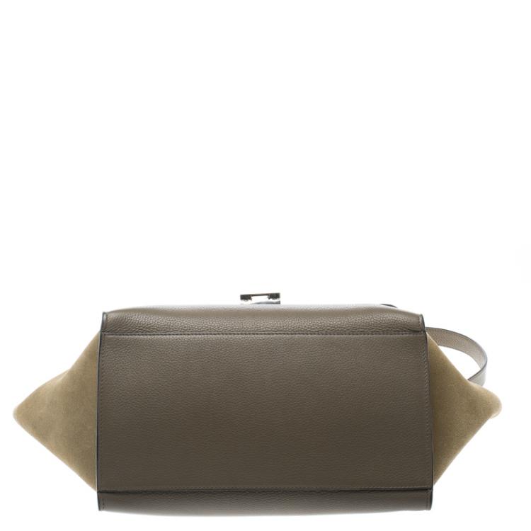 Pre Owned Celine Taupe Two Tone Leather and Suede Small Trapeze Tote