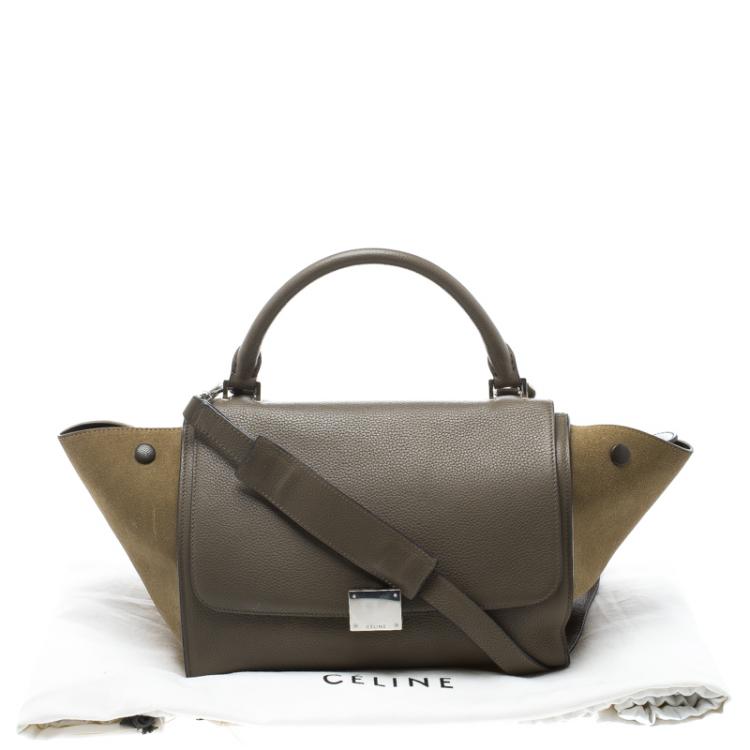 Pre Owned Celine Taupe Two Tone Leather and Suede Small Trapeze Tote
