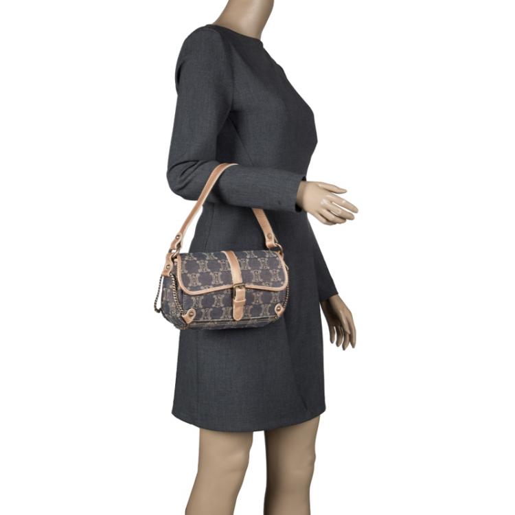 Pre Owned Celine Blue Macadam Denim Shoulder Bag