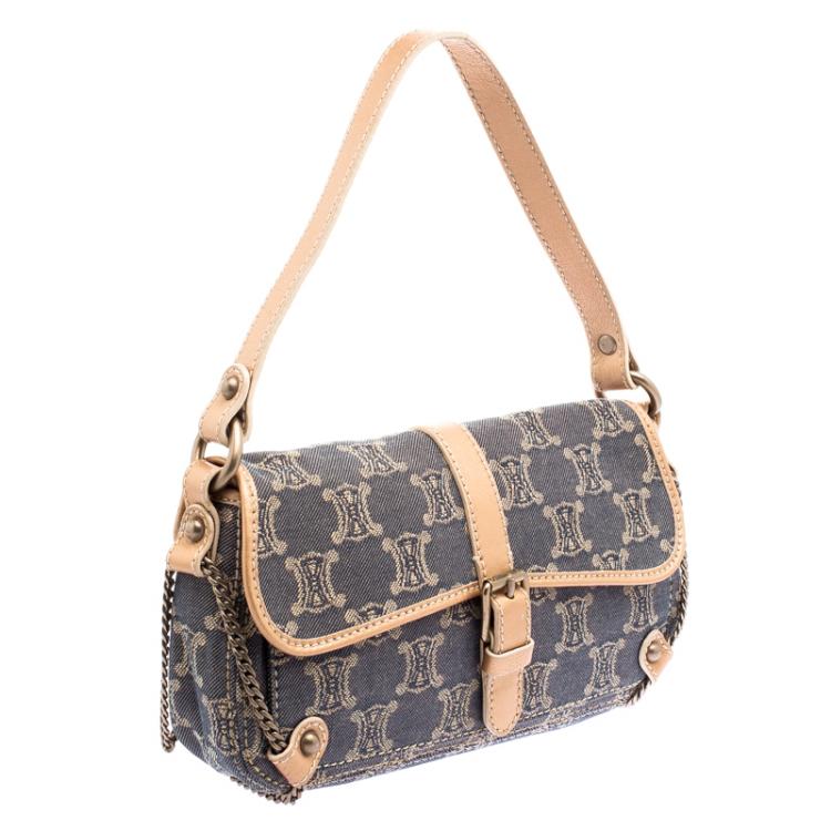 Pre Owned Celine Blue Macadam Denim Shoulder Bag