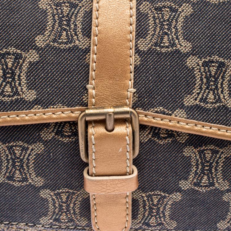 Pre Owned Celine Blue Macadam Denim Shoulder Bag