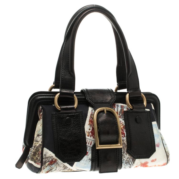Pre Owned Celine Black Printed Fabric and Leather Ella Satchel