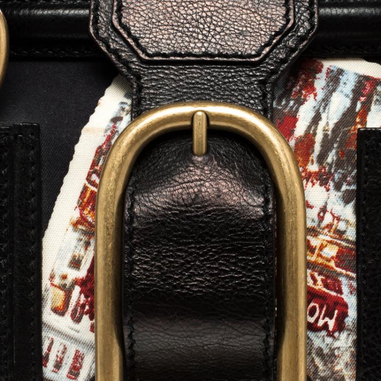 Pre Owned Celine Black Printed Fabric and Leather Ella Satchel