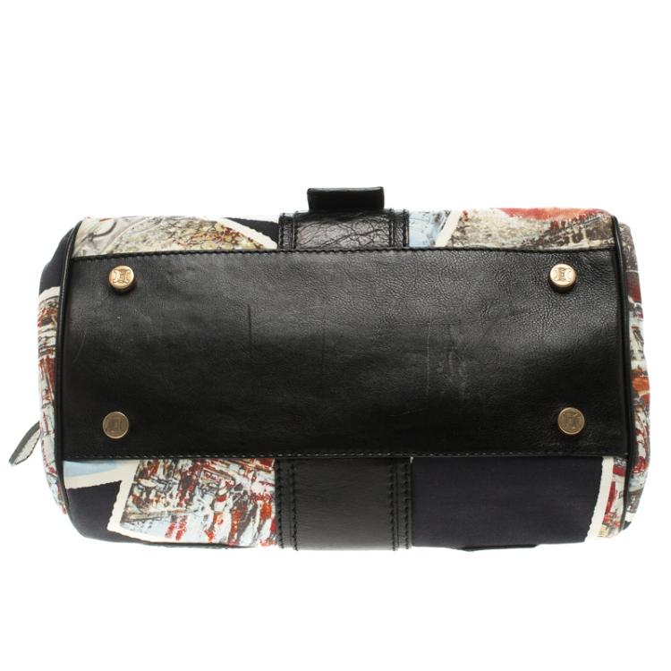 Pre Owned Celine Black Printed Fabric and Leather Ella Satchel