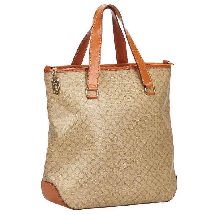 Pre Owned Celine Beige Macadam Coated Canvas/Leather Tote