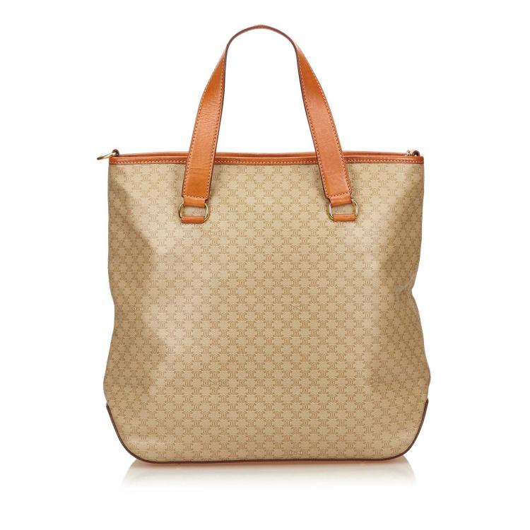 Pre Owned Celine Beige Macadam Coated Canvas/Leather Tote