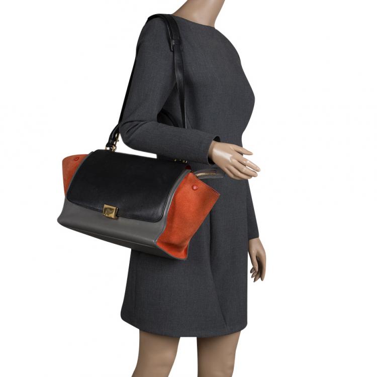 Pre Owned Celine Tri Color Leather and Suede Medium Trapeze Tote
