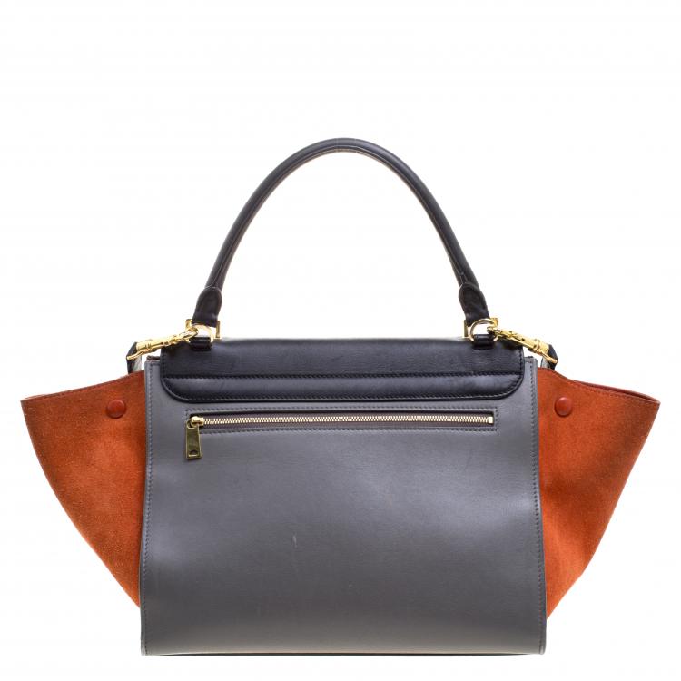 Pre Owned Celine Tri Color Leather and Suede Medium Trapeze Tote