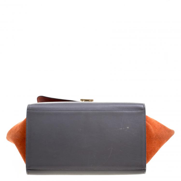 Pre Owned Celine Tri Color Leather and Suede Medium Trapeze Tote