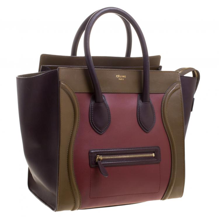 Pre Owned Celine Tri Color Leather Mini Luggage Tote