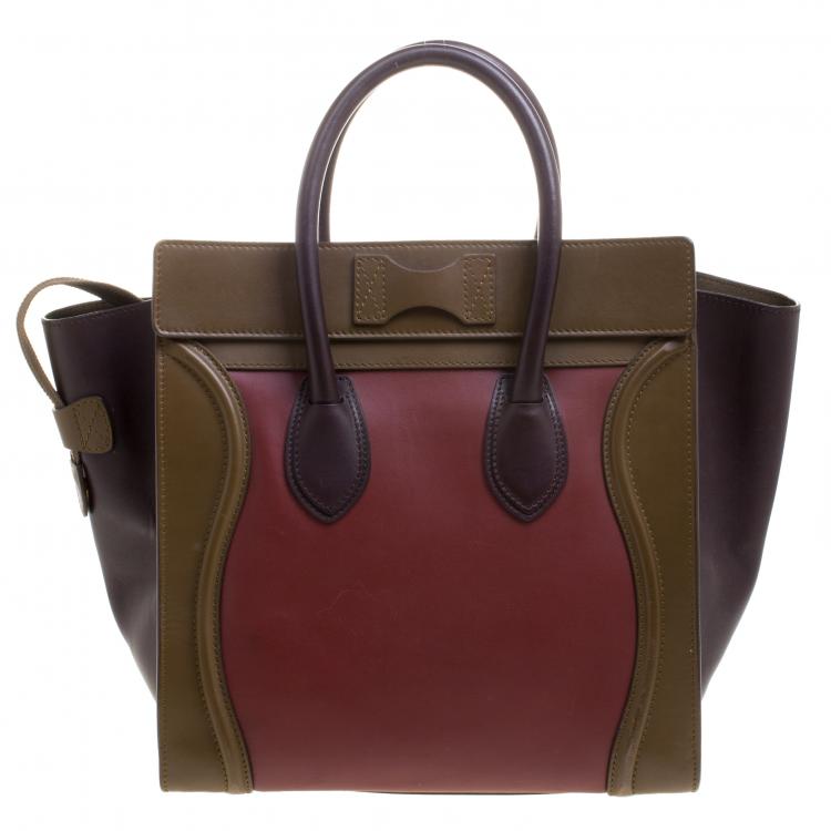 Pre Owned Celine Tri Color Leather Mini Luggage Tote
