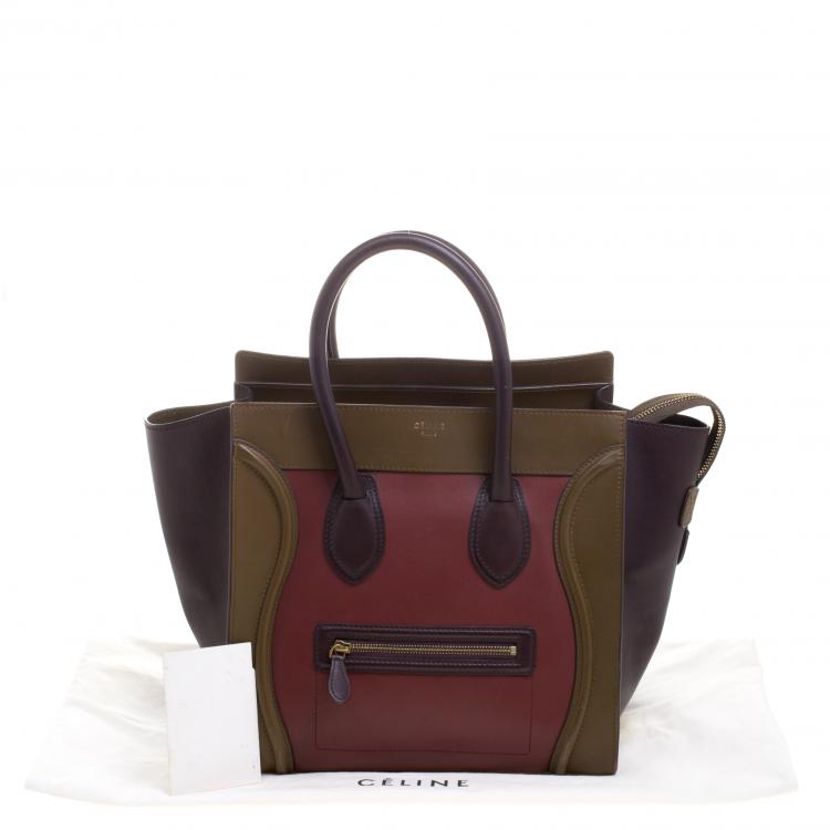 Pre Owned Celine Tri Color Leather Mini Luggage Tote