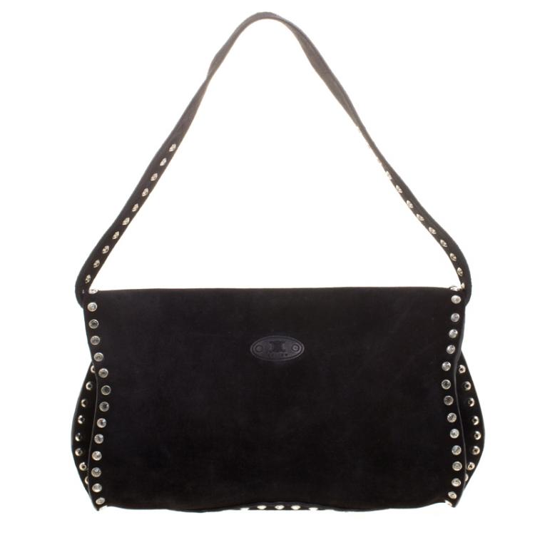 Pre Owned Celine Black Suede Crystal Studded Shoulder Bag