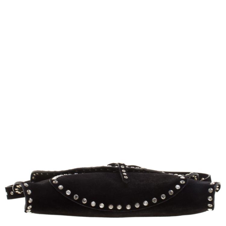 Pre Owned Celine Black Suede Crystal Studded Shoulder Bag