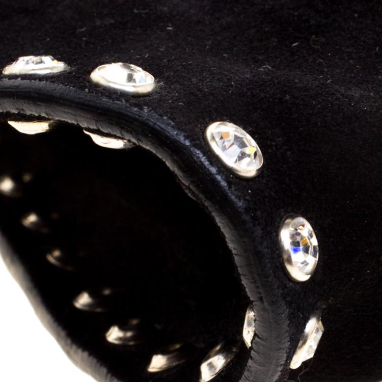 Pre Owned Celine Black Suede Crystal Studded Shoulder Bag