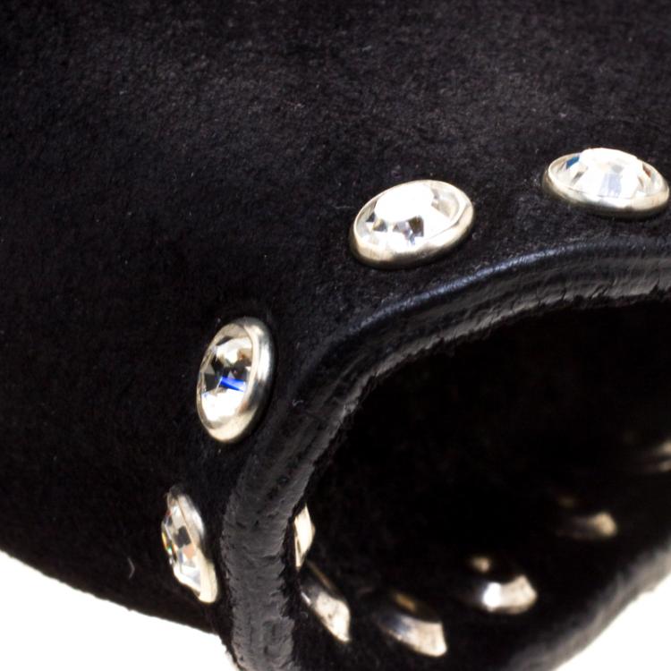 Pre Owned Celine Black Suede Crystal Studded Shoulder Bag