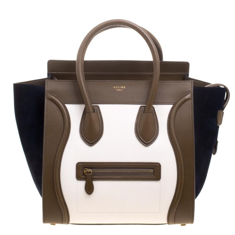 Pre Owned Celine Tri Color Leather and Suede Mini Luggage Tote