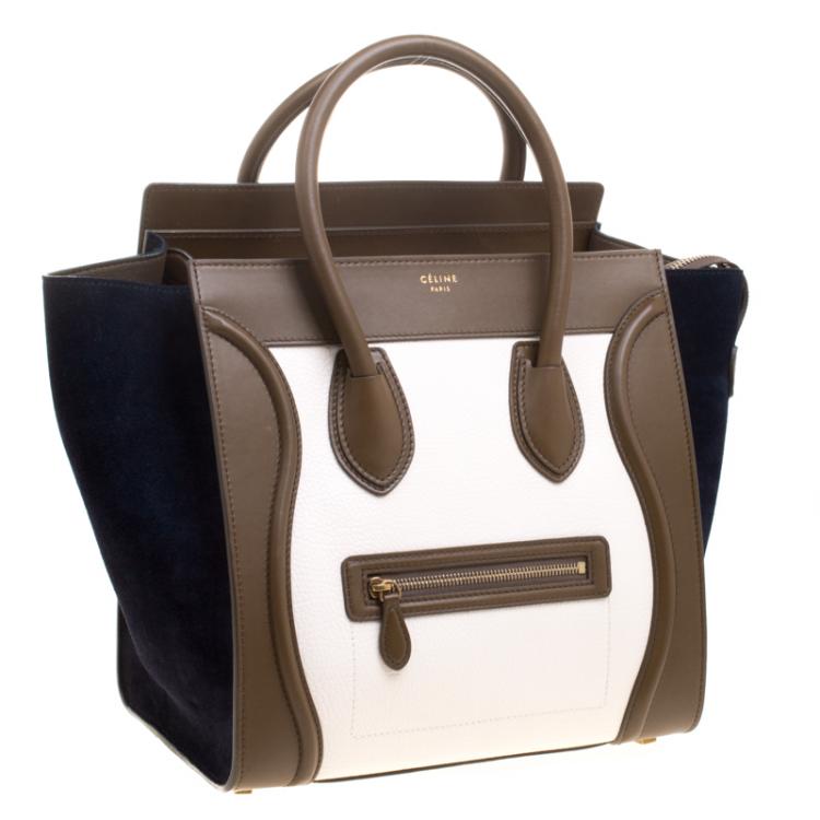 Pre Owned Celine Tri Color Leather and Suede Mini Luggage Tote