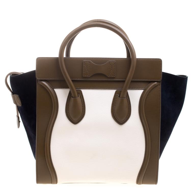 Pre Owned Celine Tri Color Leather and Suede Mini Luggage Tote
