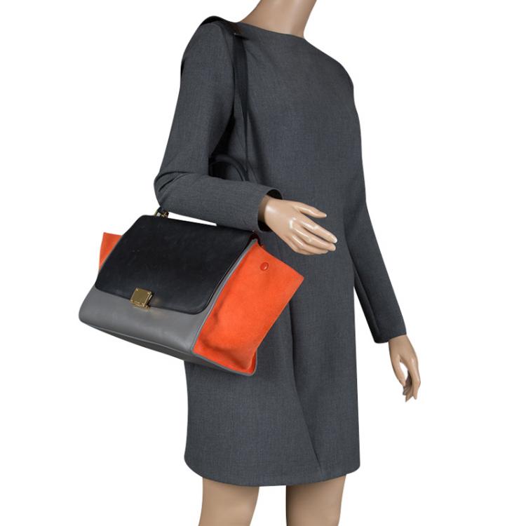 Pre Owned Celine Tricolor Leather and Suede Medium Trapeze Tote