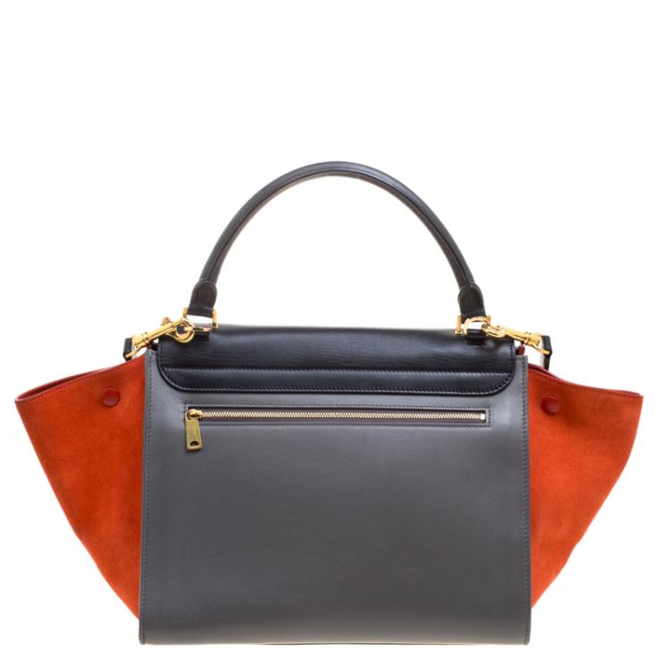Pre Owned Celine Tricolor Leather and Suede Medium Trapeze Tote
