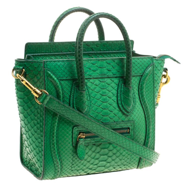 Pre Owned Celine Green Python Nano Luggage Tote