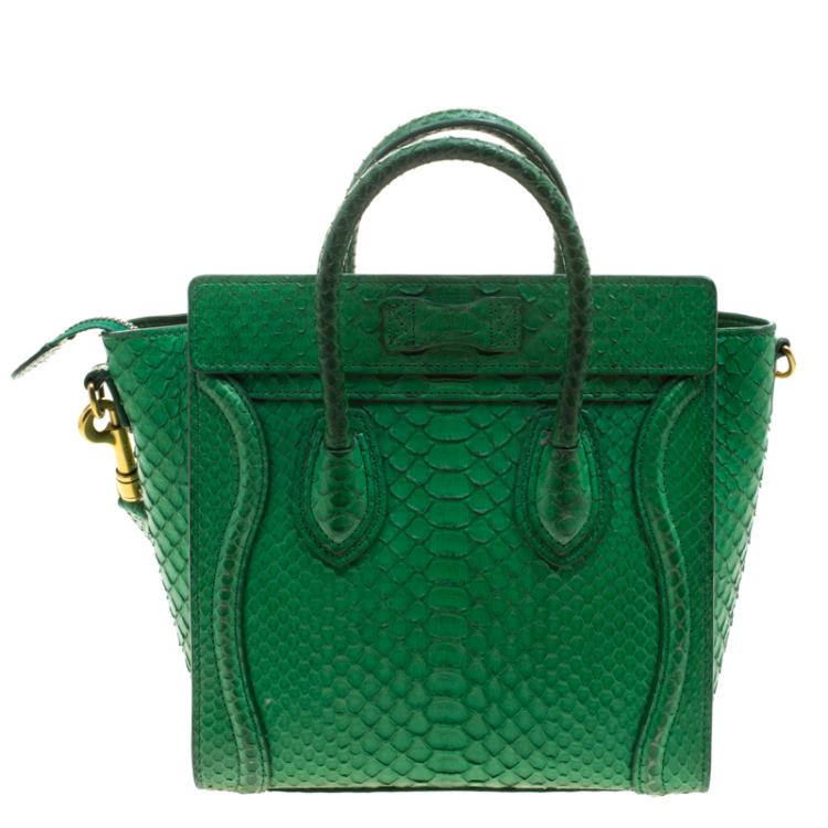 Pre Owned Celine Green Python Nano Luggage Tote