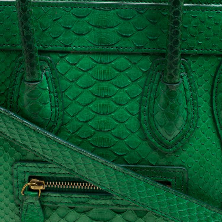 Pre Owned Celine Green Python Nano Luggage Tote
