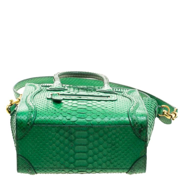 Pre Owned Celine Green Python Nano Luggage Tote