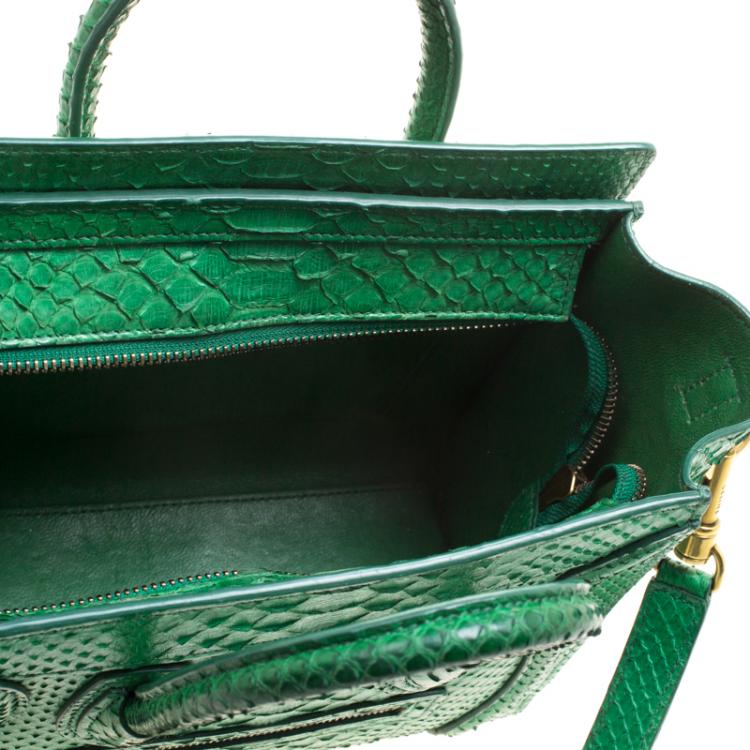 Pre Owned Celine Green Python Nano Luggage Tote