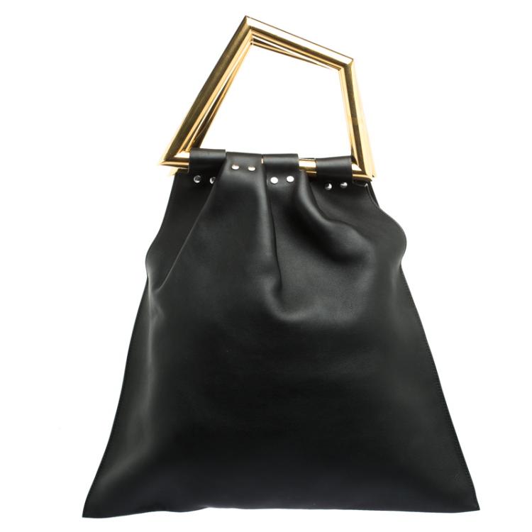 Pre Owned Celine Black Leather Open Triangle Bag