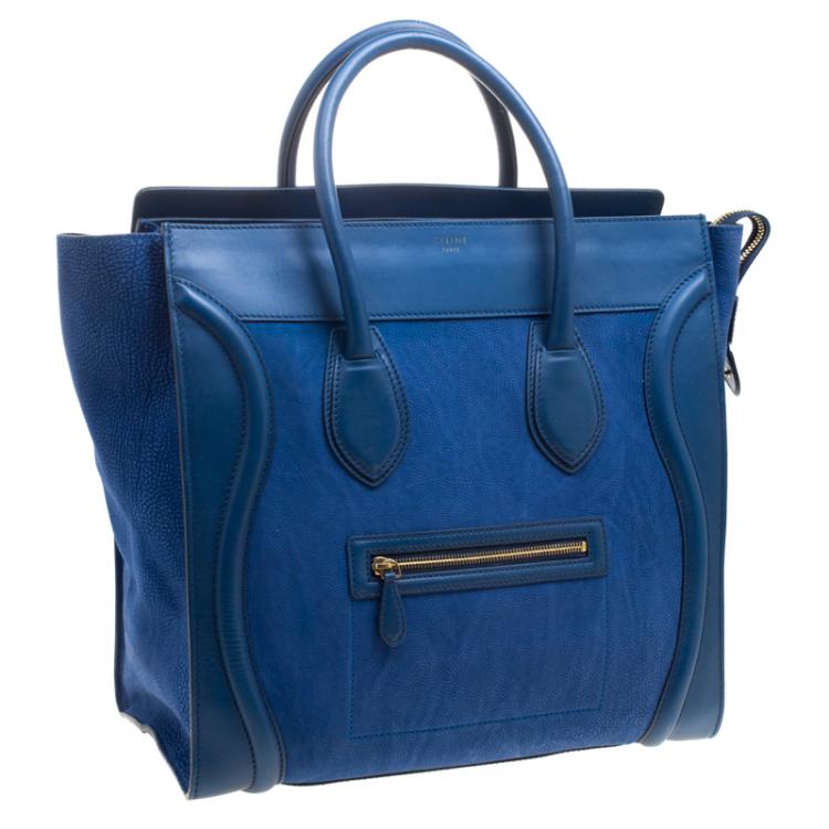 Pre Owned Celine Blue Grain Leather Medium Luggage Tote