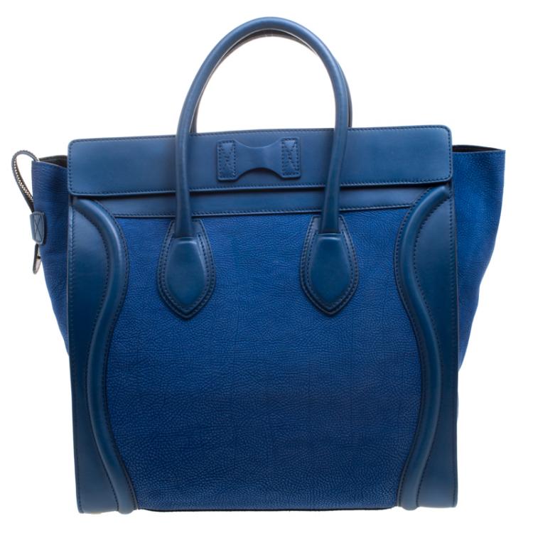 Pre Owned Celine Blue Grain Leather Medium Luggage Tote