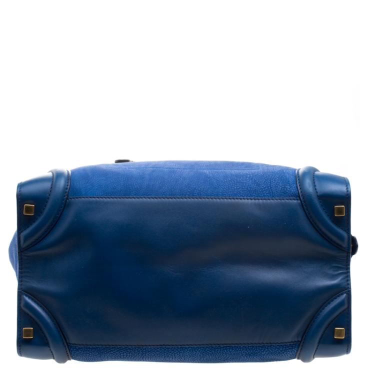 Pre Owned Celine Blue Grain Leather Medium Luggage Tote