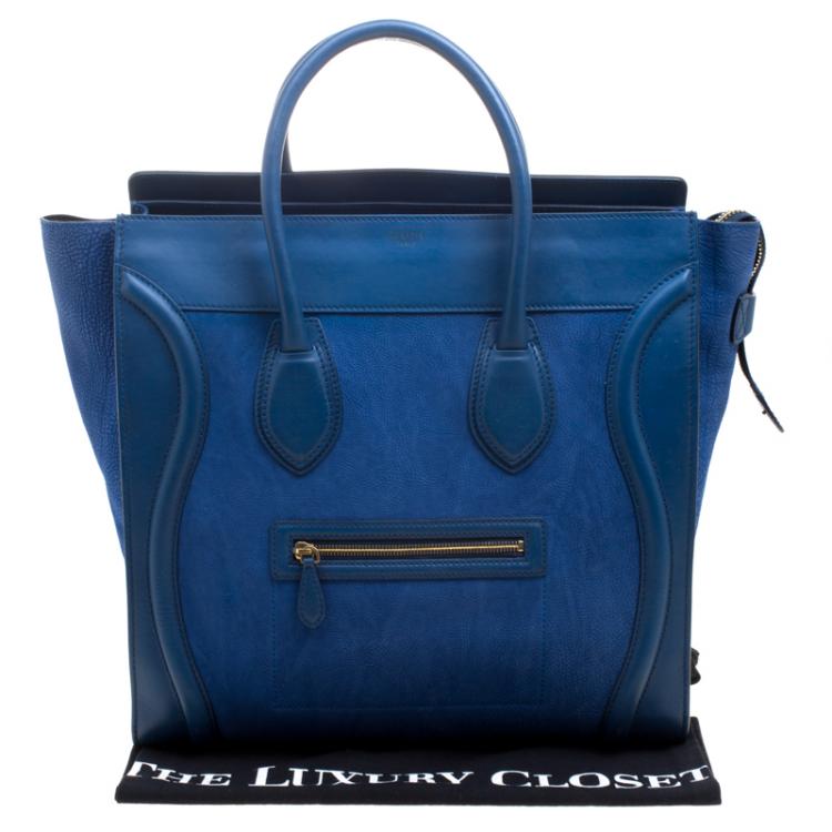 Pre Owned Celine Blue Grain Leather Medium Luggage Tote