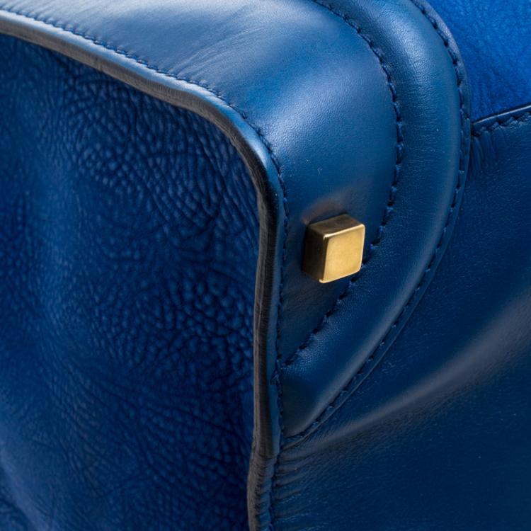 Pre Owned Celine Blue Grain Leather Medium Luggage Tote