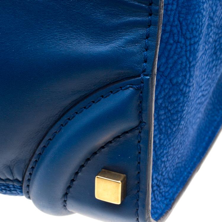 Pre Owned Celine Blue Grain Leather Medium Luggage Tote