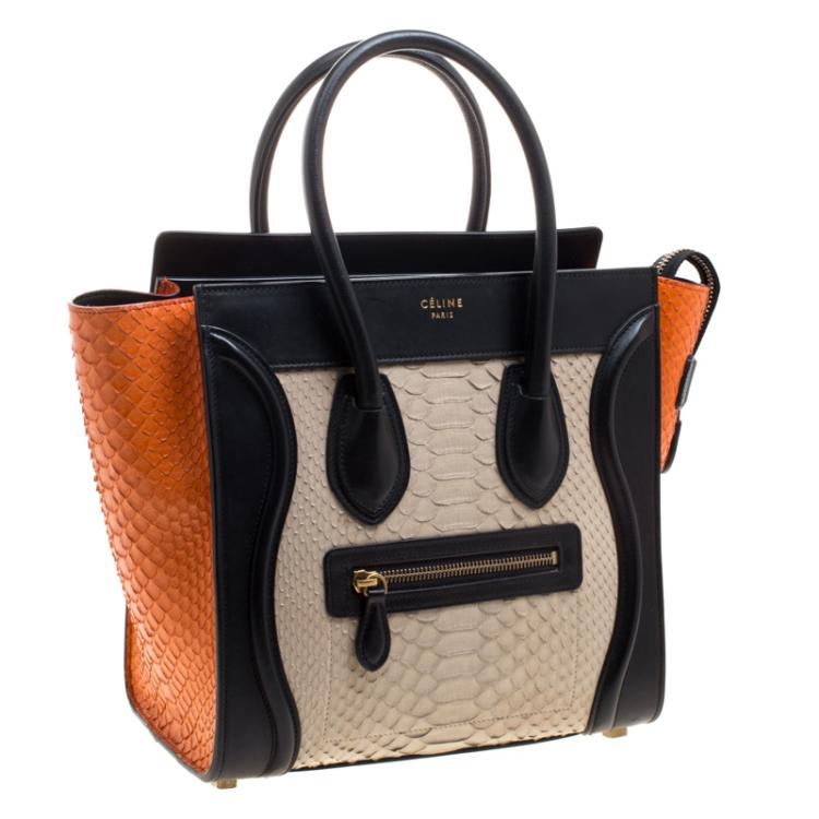 Pre Owned Celine Tri Color Python and Leather Micro Luggage Tote