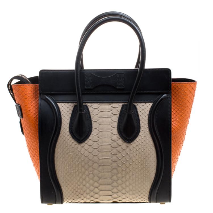 Pre Owned Celine Tri Color Python and Leather Micro Luggage Tote