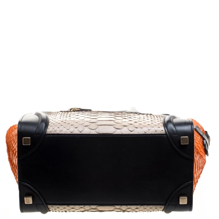 Pre Owned Celine Tri Color Python and Leather Micro Luggage Tote