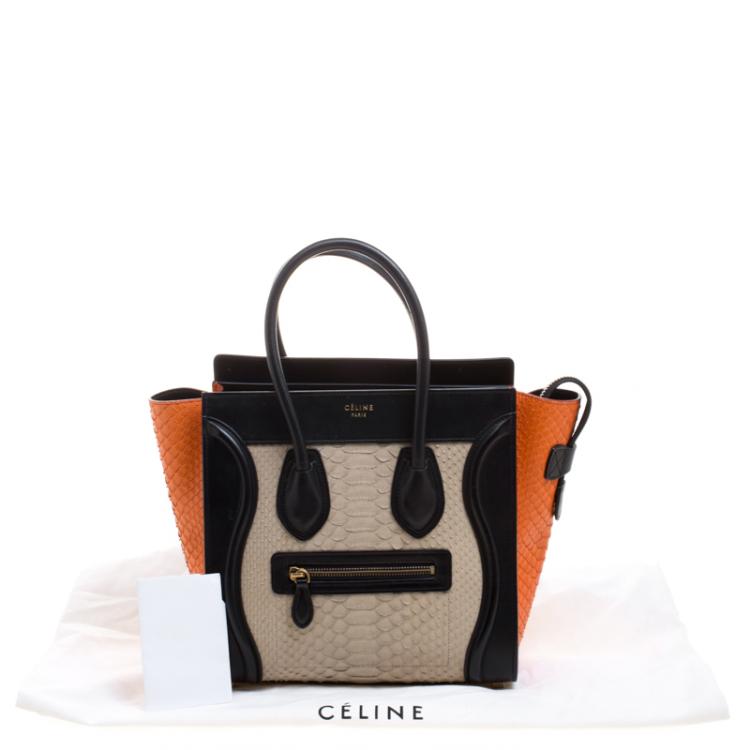 Pre Owned Celine Tri Color Python and Leather Micro Luggage Tote