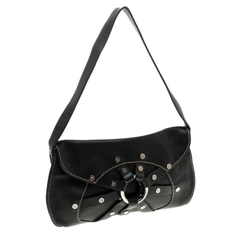 Pre Owned Celine Black Leather Macadam Shoulder Bag