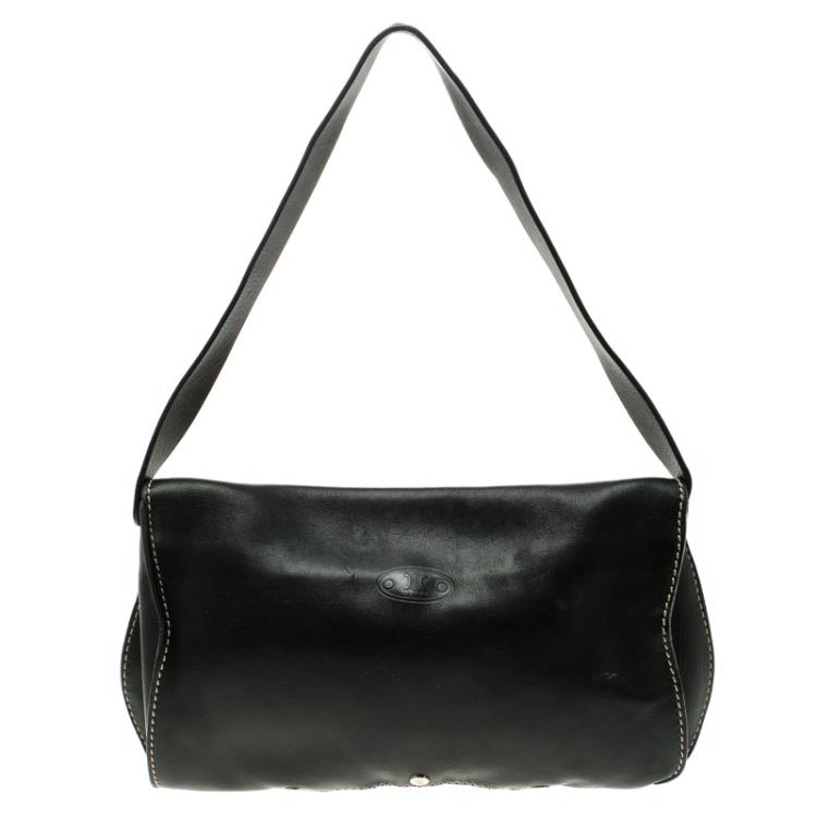Pre Owned Celine Black Leather Macadam Shoulder Bag