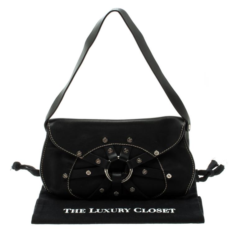 Pre Owned Celine Black Leather Macadam Shoulder Bag