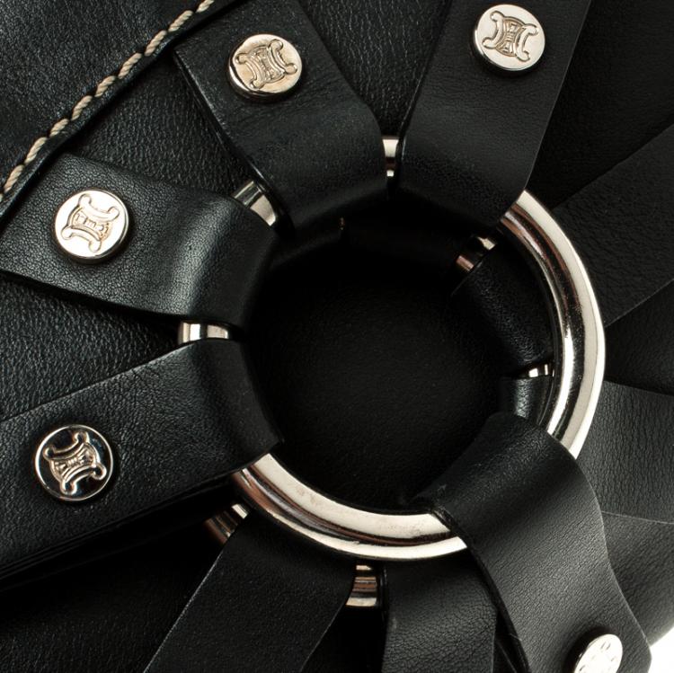 Pre Owned Celine Black Leather Macadam Shoulder Bag