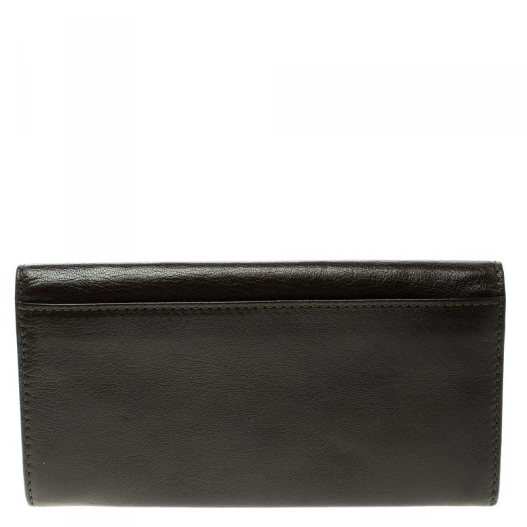 Pre Owned Celine Dark Brown Leather Colorblock Continental Wallet