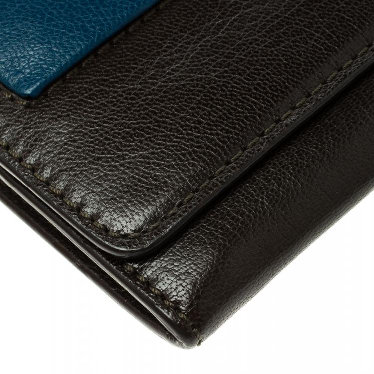 Pre Owned Celine Dark Brown Leather Colorblock Continental Wallet