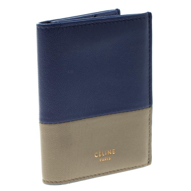 Pre Owned Celine Indigo/Beige Leather Folded Card Holder 
