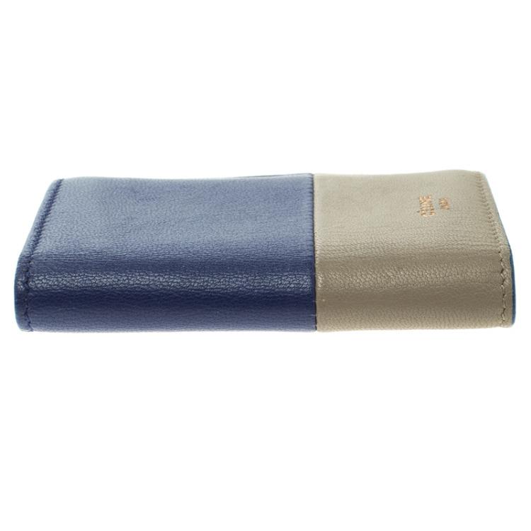 Pre Owned Celine Indigo/Beige Leather Folded Card Holder 